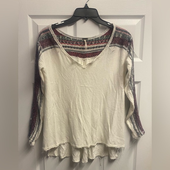 Free People Tops - Free People Waffle Knit Thermal V-Neck Top W/ Wool Blend Embroidery Size Small